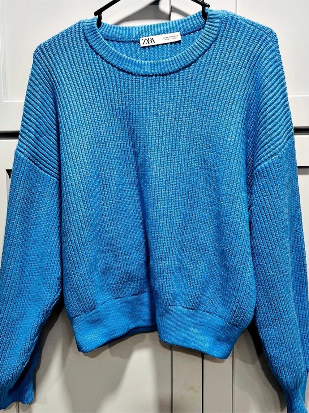Zara Blue Knit Crewneck Sweater Size Medium Like New